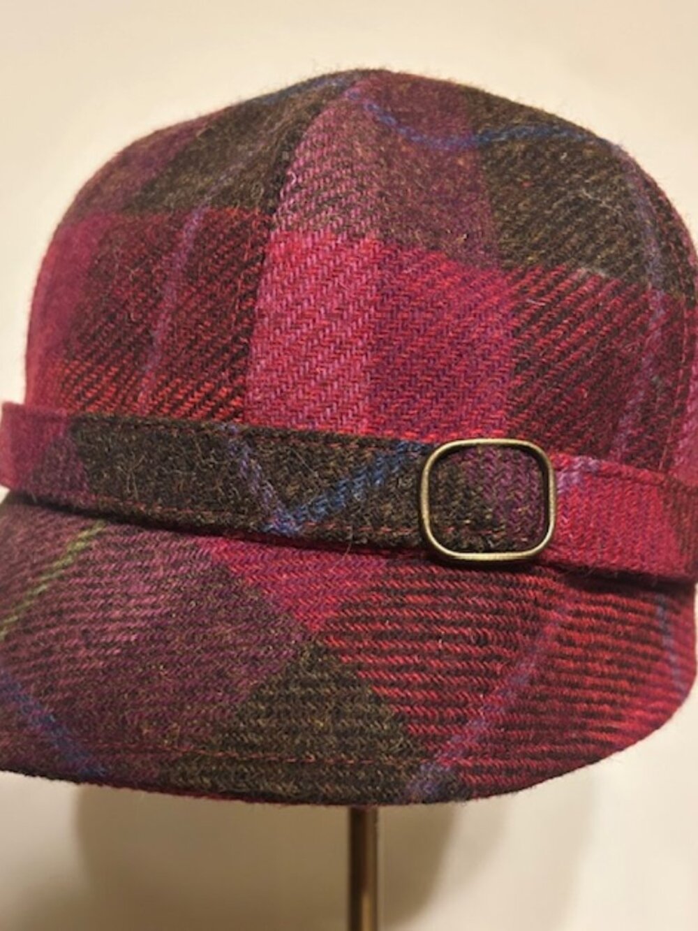 Mucros Pink & Brown Plaid Flapper Wool Hat - Made in Ireland
